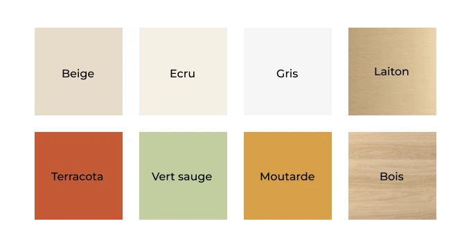 Palette de couleur moodboard décoration de salon bohème