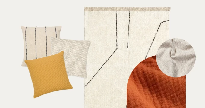 Moodboard déco textiles pour un salon bohème