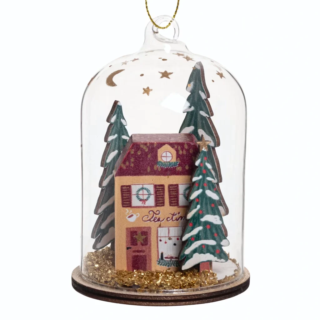 Suspension de Noël cloche décor maison en bois de peuplier multicolore